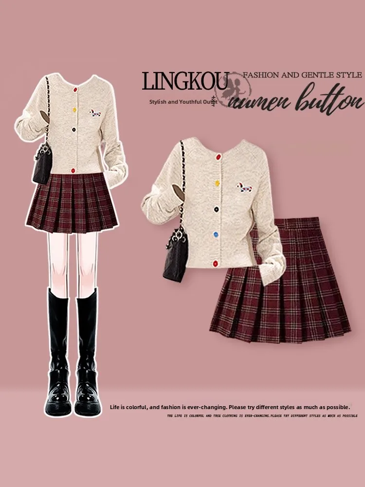 Large Size Autumn Preppy Sle Set Women Cute Little Dog Anti-Aging Knitted Open Cardigan with Plaid Pleated Skirt Two-P...
Large Size Autumn Preppy Sle Set Women Cute Little Dog Anti-Aging Knitted Open Cardigan with Plaid Pleated Skirt Two-P...