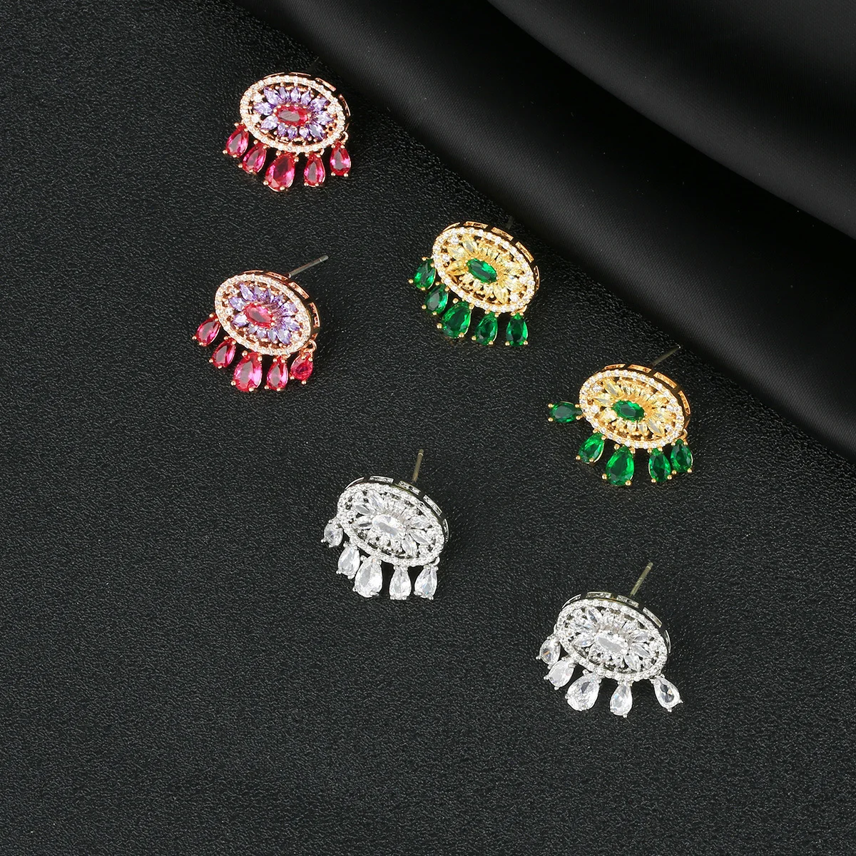 925 Silver Multicolor CZ Tassel Stud Earrings, Oval Flower Shape Dangle, Sparkling Luxury Party Jewelry for Women
925 Silver Multicolor CZ Tassel Stud Earrings, Oval Flower Shape Dangle, Sparkling Luxury Party Jewelry for Women