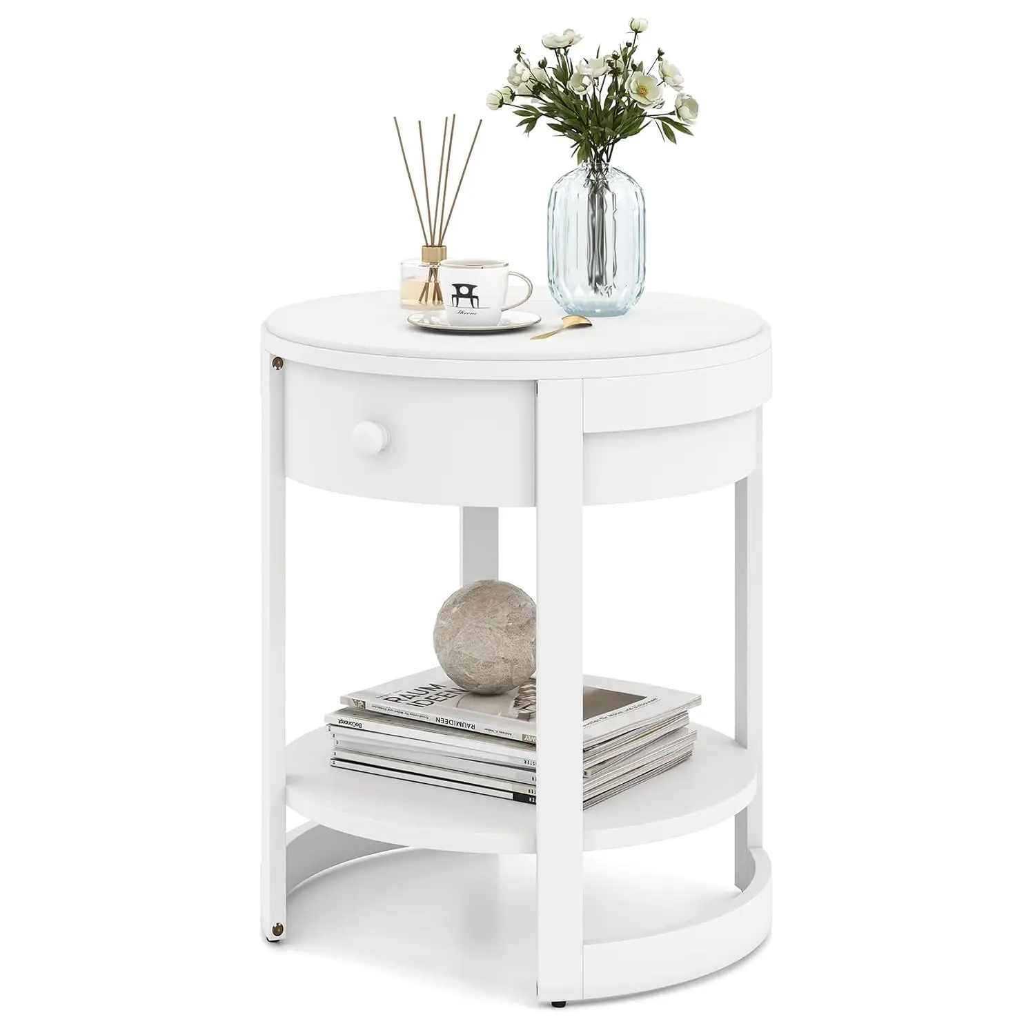 Round 2-Tier Wood Side Table with Drawer & Shelf Vintage Grain Finish Modern Night Stand Living Room Bedroom White, Customized
Round 2-Tier Wood Side Table with Drawer & Shelf Vintage Grain Finish Modern Night Stand Living Room Bedroom White, Customized