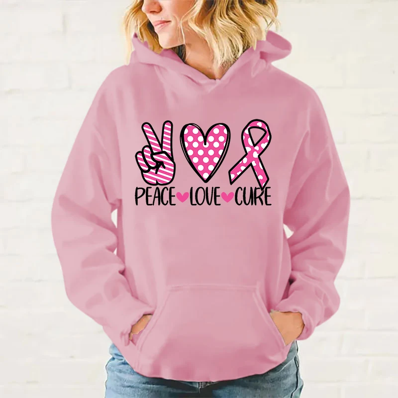 Fashion Women Breast Cancer Awareness Peace Love Cure Print Hooded Sweatshirt Autumn Leisure Sports Pullover
Fashion Women Breast Cancer Awareness Peace Love Cure Print Hooded Sweatshirt Autumn Leisure Sports Pullover