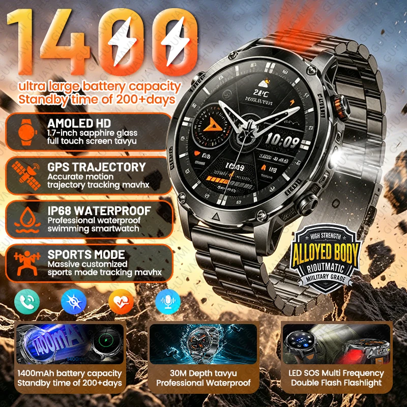 2026 New 1400mAh Military Quality Battery Smart Watch Men Outdoor GPS Flashlight Bluetooth Call Sport IP68 Waterproof Smartwatch
2026 New 1400mAh Military Quality Battery Smart Watch Men Outdoor GPS Flashlight Bluetooth Call Sport IP68 Waterproof Smartwatch