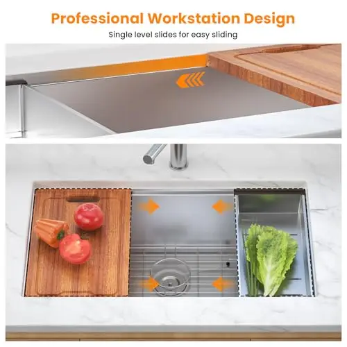 32x19 Inch Single Bowl Undermount Kitchen Sink With Ledge Workstation, 10 Inch Depth, 16 Gauge Brushed Stainless Steel
32x19 Inch Single Bowl Undermount Kitchen Sink With Ledge Workstation, 10 Inch Depth, 16 Gauge Brushed Stainless Steel