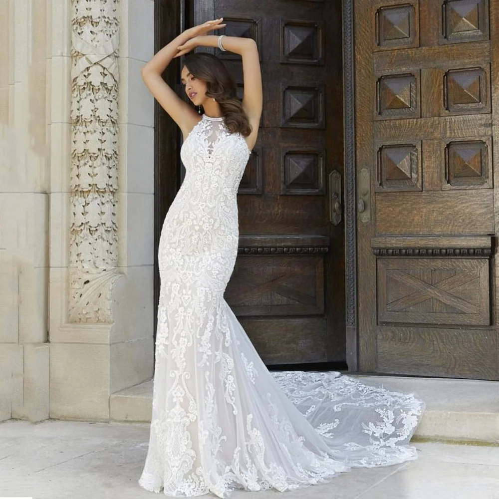 Customized Luxury Wedding Dress Applique Lace Bride Dresses Halter Backless Mermaid Bridal Gowns New Vestidos De Novia
Customized Luxury Wedding Dress Applique Lace Bride Dresses Halter Backless Mermaid Bridal Gowns New Vestidos De Novia