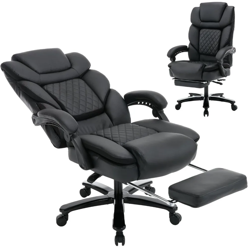 ergonomic reclining office chair: tall, 500lbs capacity, wide seat, pu leather, black, with footrest and back support for nappin
ergonomic reclining office chair: tall, 500lbs capacity, wide seat, pu leather, black, with footrest and back support for nappin