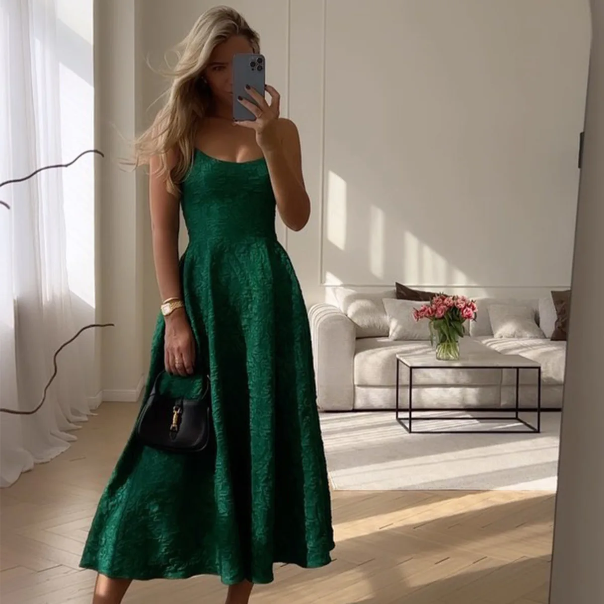 French-style Pleated Fresh Dress For Women, Summer Elegant Waist-cinching A-line Long Dress In Green Dubai Luxury Islam Elegant
French-style Pleated Fresh Dress For Women, Summer Elegant Waist-cinching A-line Long Dress In Green Dubai Luxury Islam Elegant