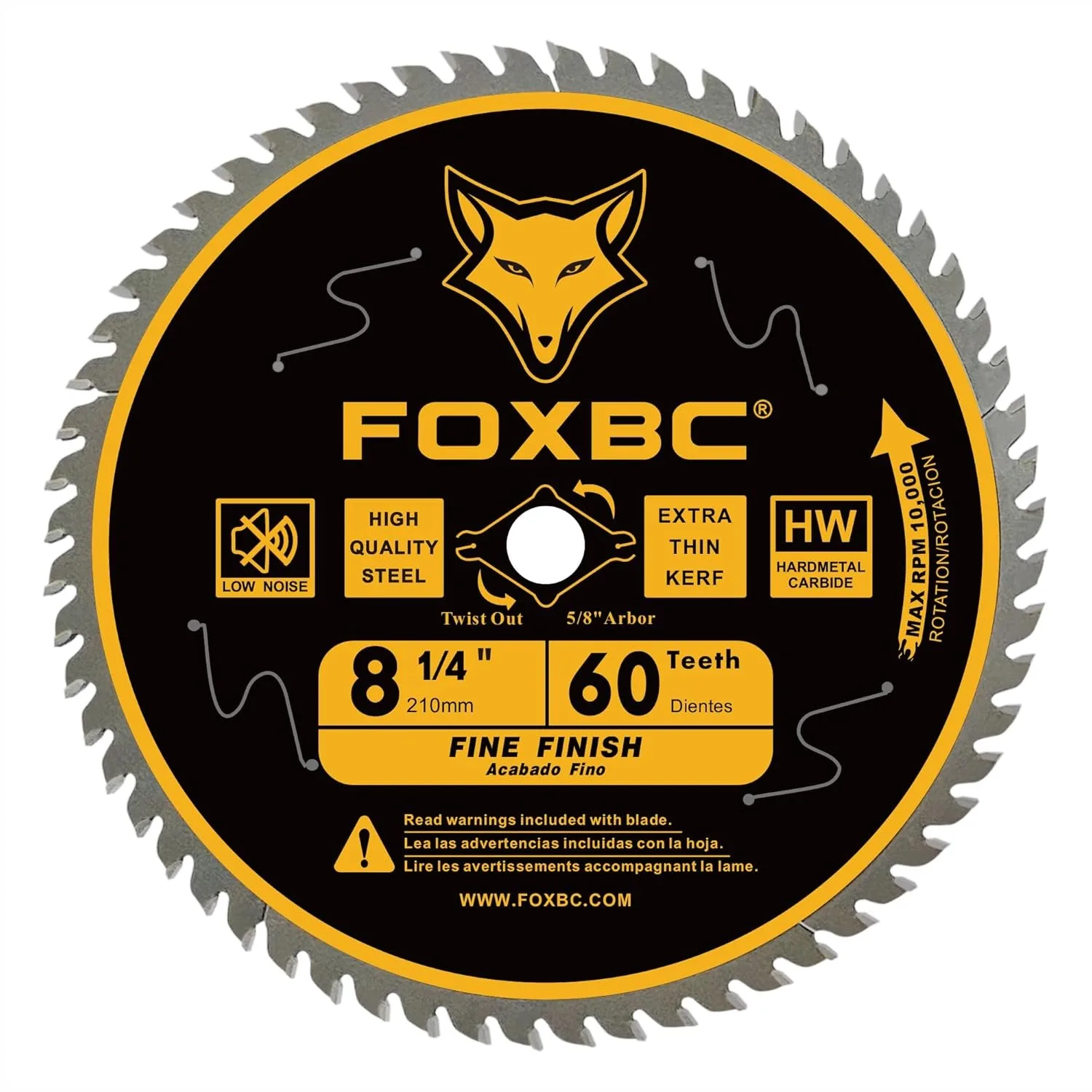 8-1/4 Inch Table Saw Blade 60 Tooth Fine Finish Wood Cutting with 5/8" Arbor, Diamond Knockout, Ultra Thin Kerf
8-1/4 Inch Table Saw Blade 60 Tooth Fine Finish Wood Cutting with 5/8" Arbor, Diamond Knockout, Ultra Thin Kerf