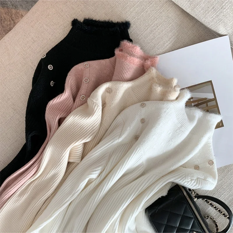 2025 New Autumn Winter Turtleneck Women's Knitted Pullovers Buttons Long Sleeve Bottom Slim Sweater Korean Tops Female
2025 New Autumn Winter Turtleneck Women's Knitted Pullovers Buttons Long Sleeve Bottom Slim Sweater Korean Tops Female