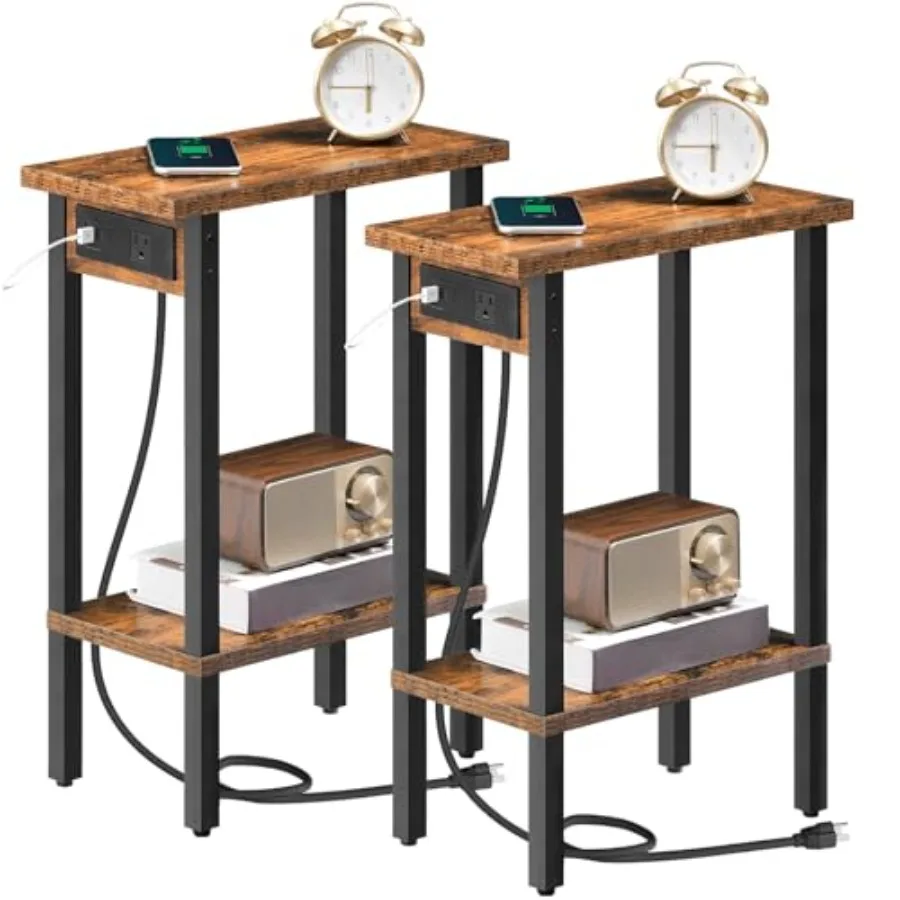 Narrow Side Tables, Set of 2, 2-Tier Slim End Tables with Charging Station, Skinny Nightstands with Open Storage, for Small Spa
Narrow Side Tables, Set of 2, 2-Tier Slim End Tables with Charging Station, Skinny Nightstands with Open Storage, for Small Spa