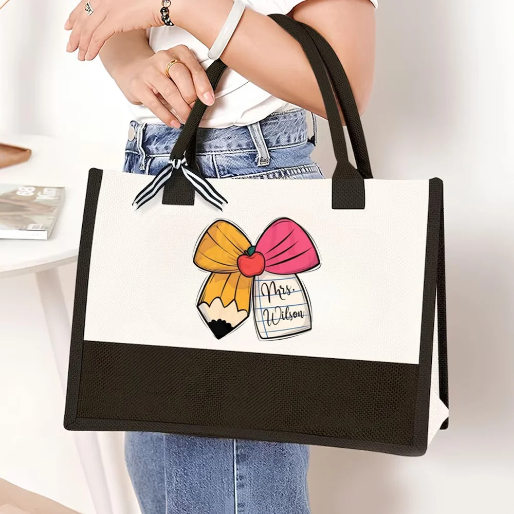 Premium Personalized Bow Black White Canvas Tote Custom Teacher Appreciation Gift Bag for Teachers' Day Back-to-School Supplies
Premium Personalized Bow Black White Canvas Tote Custom Teacher Appreciation Gift Bag for Teachers' Day Back-to-School Supplies