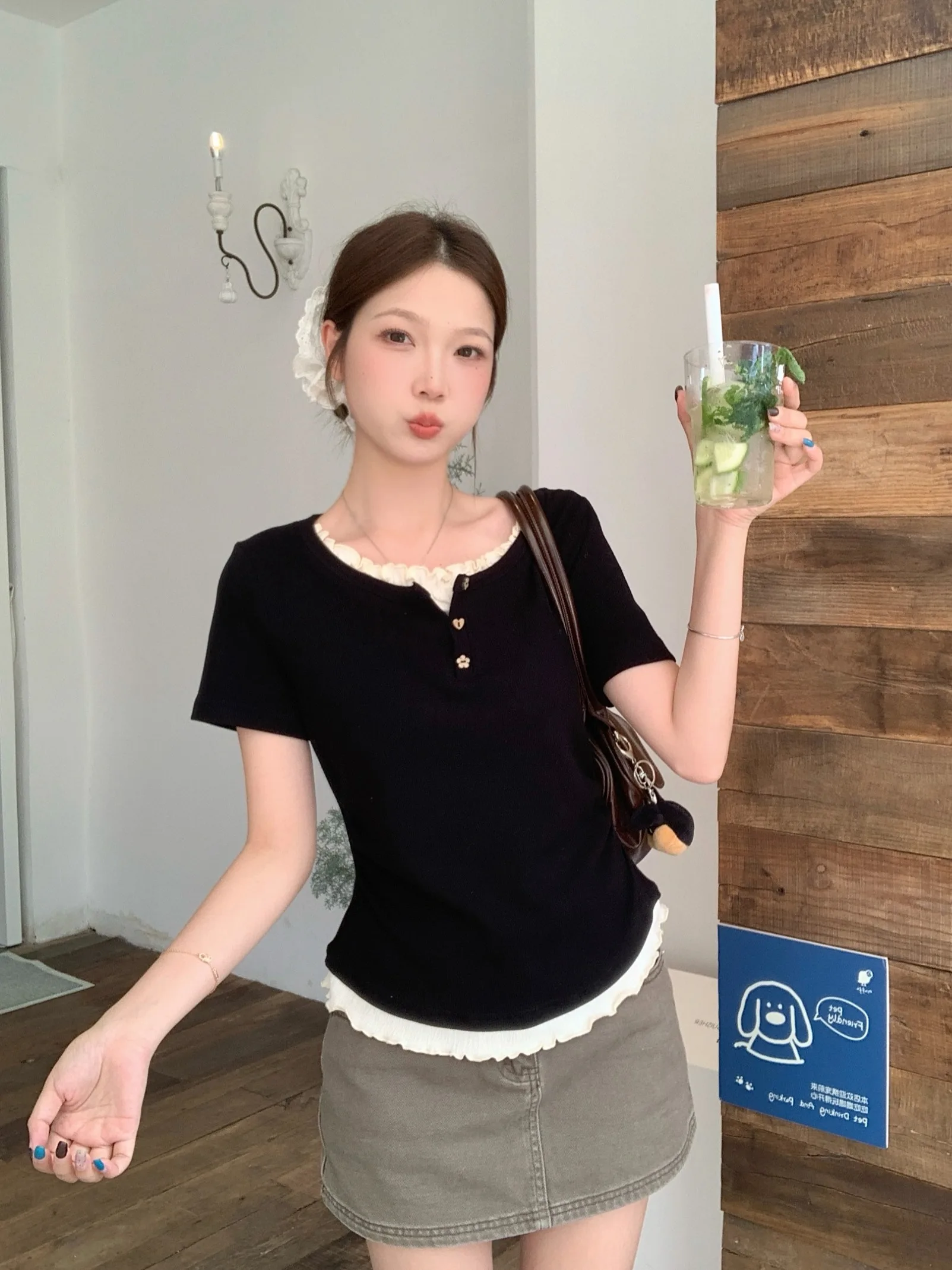 plus Size Women's Sweet Style Short Sleeve T-Shirt with Wood Grain Splicing High Waist Color Block Top Summer New Arrival
plus Size Women's Sweet Style Short Sleeve T-Shirt with Wood Grain Splicing High Waist Color Block Top Summer New Arrival