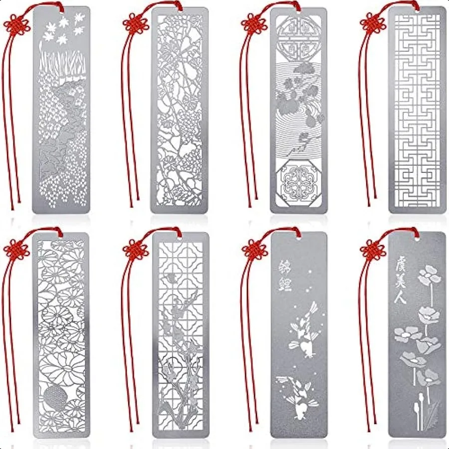 8Piece Hollow Art Metal Bookmarks for Wedding Men Teachers and Employee Appreciation Stainless Steel Red Knot Theme 4.5 x 1.25 
8Piece Hollow Art Metal Bookmarks for Wedding Men Teachers and Employee Appreciation Stainless Steel Red Knot Theme 4.5 x 1.25