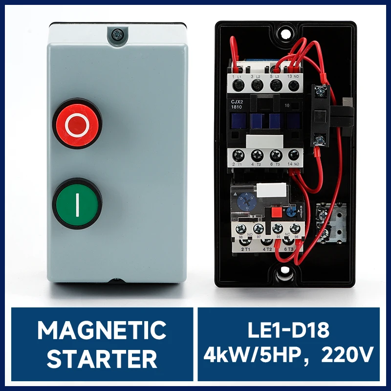 Magnetic Starter LE1-D18 220V 50/60HZ 4KW/5PH Plastic Housing Motor Starting Switch QCX2(LE1)-12A Motor Protector 12-18A
Magnetic Starter LE1-D18 220V 50/60HZ 4KW/5PH Plastic Housing Motor Starting Switch QCX2(LE1)-12A Motor Protector 12-18A