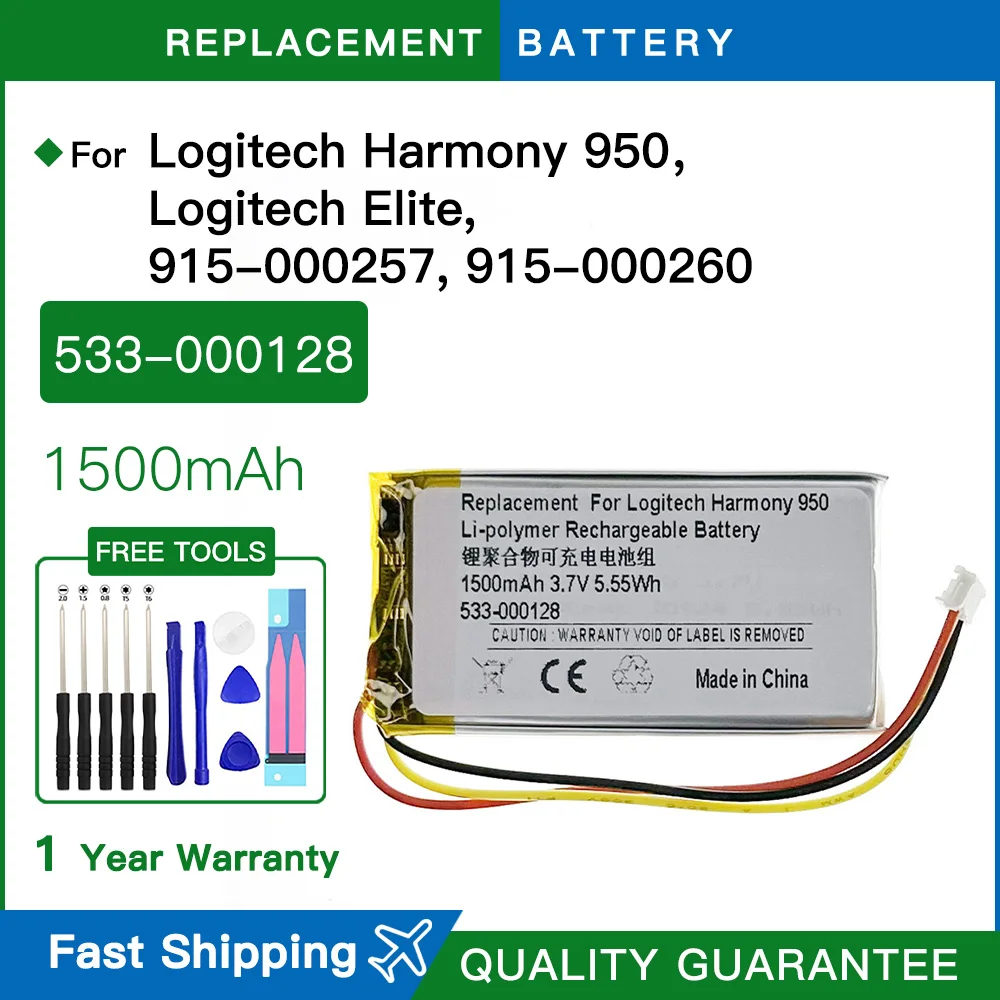 Replacement Battery 3.7V 1500mAh 533-000128 CP-SP950 For Logitech Harmony 950, Logitech Elite, 915-000257, 915-000260 +tools
Replacement Battery 3.7V 1500mAh 533-000128 CP-SP950 For Logitech Harmony 950, Logitech Elite, 915-000257, 915-000260 +tools