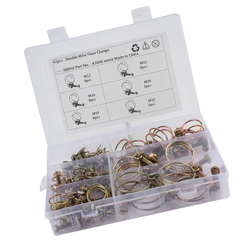 42 Pcs Double Wire Hose Clamp Tube Clip Iron Pipe Clamps Adjustable Diameter Range Strong Corrosion Resistance Home Industrial
42 Pcs Double Wire Hose Clamp Tube Clip Iron Pipe Clamps Adjustable Diameter Range Strong Corrosion Resistance Home Industrial