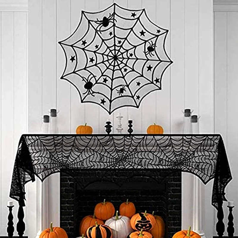 Halloween Decorations Black Lace Round Spider Cobweb Table Cover Fireplace Mantel Scarf Fireplace Lampshade for Halloween Party
Halloween Decorations Black Lace Round Spider Cobweb Table Cover Fireplace Mantel Scarf Fireplace Lampshade for Halloween Party