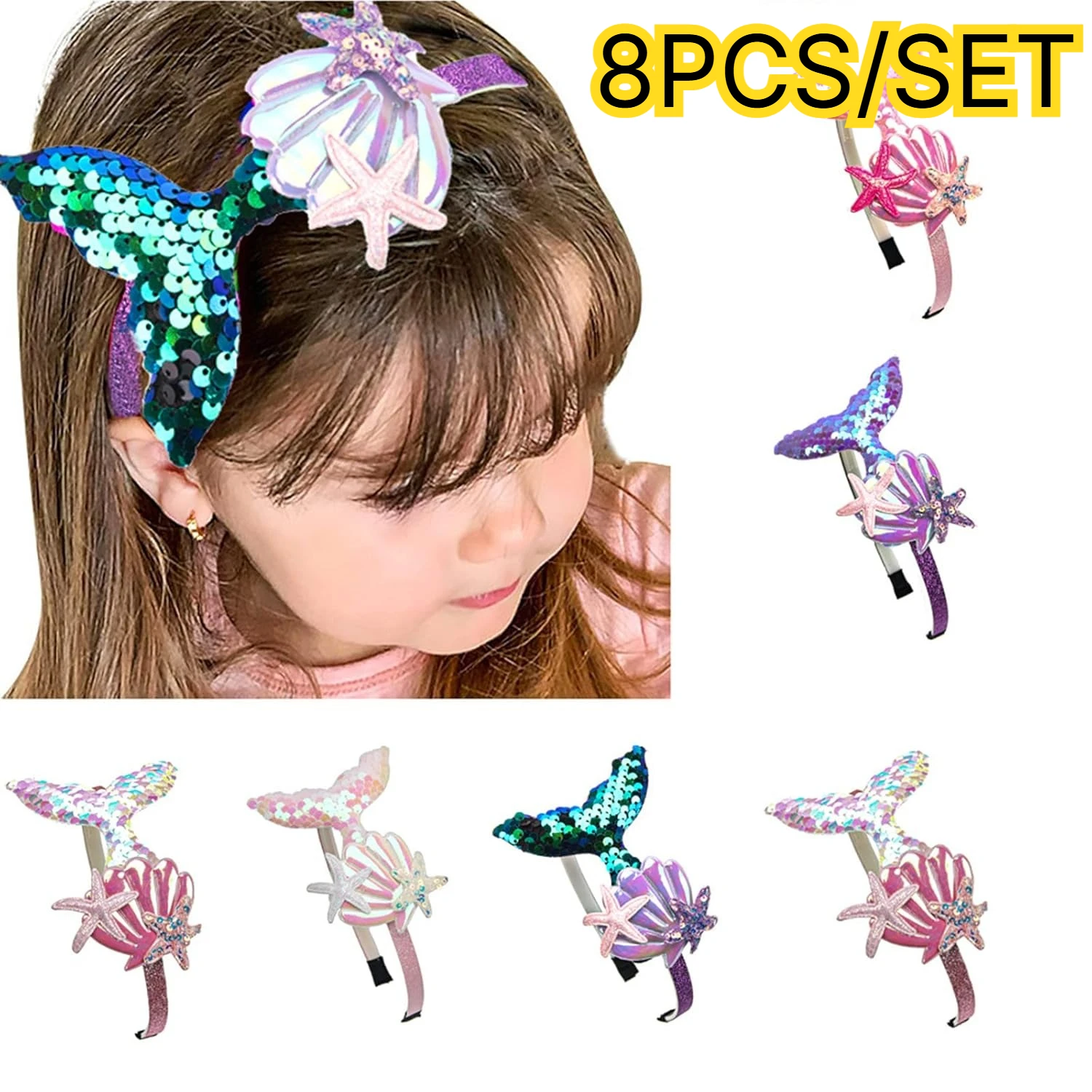 8PCS/SET Fish Tail Hairbands Color Sequin Shells Shiny Princess Headband Birthday Party Supplies Fashion Accessories Ornament
8PCS/SET Fish Tail Hairbands Color Sequin Shells Shiny Princess Headband Birthday Party Supplies Fashion Accessories Ornament