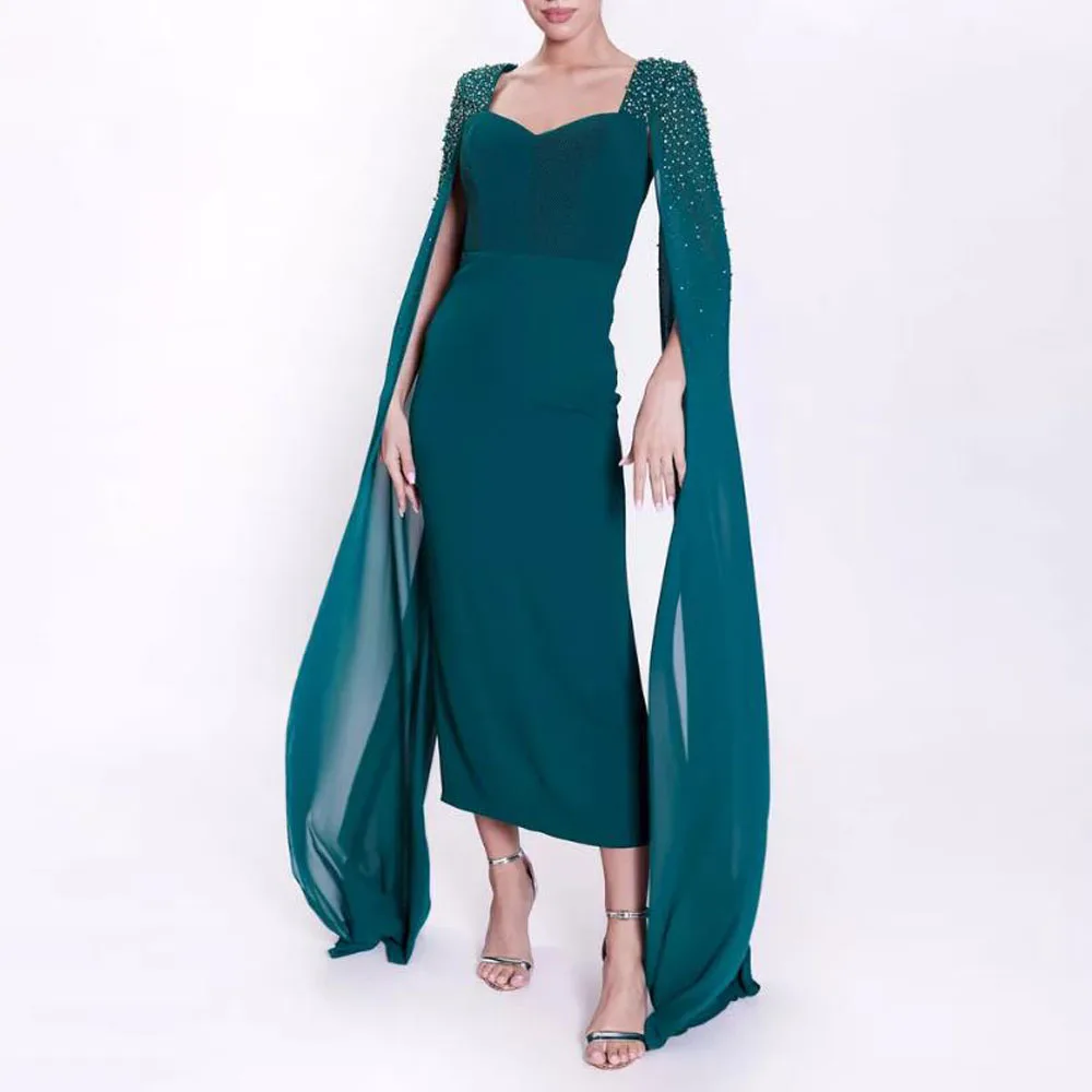 Customized Elegant Tea Length Prom Dresses with Cap Sleeves Sweetheart Beaded Pecil Skirt Back Split Wedding Guest Bodycon Dress
Customized Elegant Tea Length Prom Dresses with Cap Sleeves Sweetheart Beaded Pecil Skirt Back Split Wedding Guest Bodycon Dress