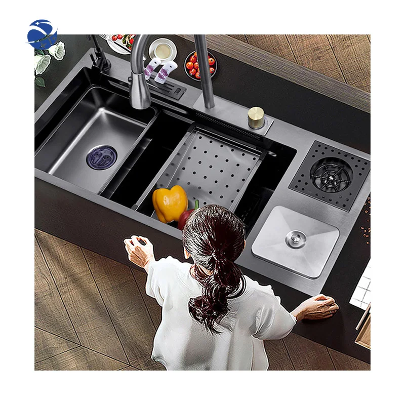 Stainless Steel Kitchen Sink with Trash Can Large Single Slot Multi-Function Waterfall Sink Home Wash Basin Laundry Pond
Stainless Steel Kitchen Sink with Trash Can Large Single Slot Multi-Function Waterfall Sink Home Wash Basin Laundry Pond