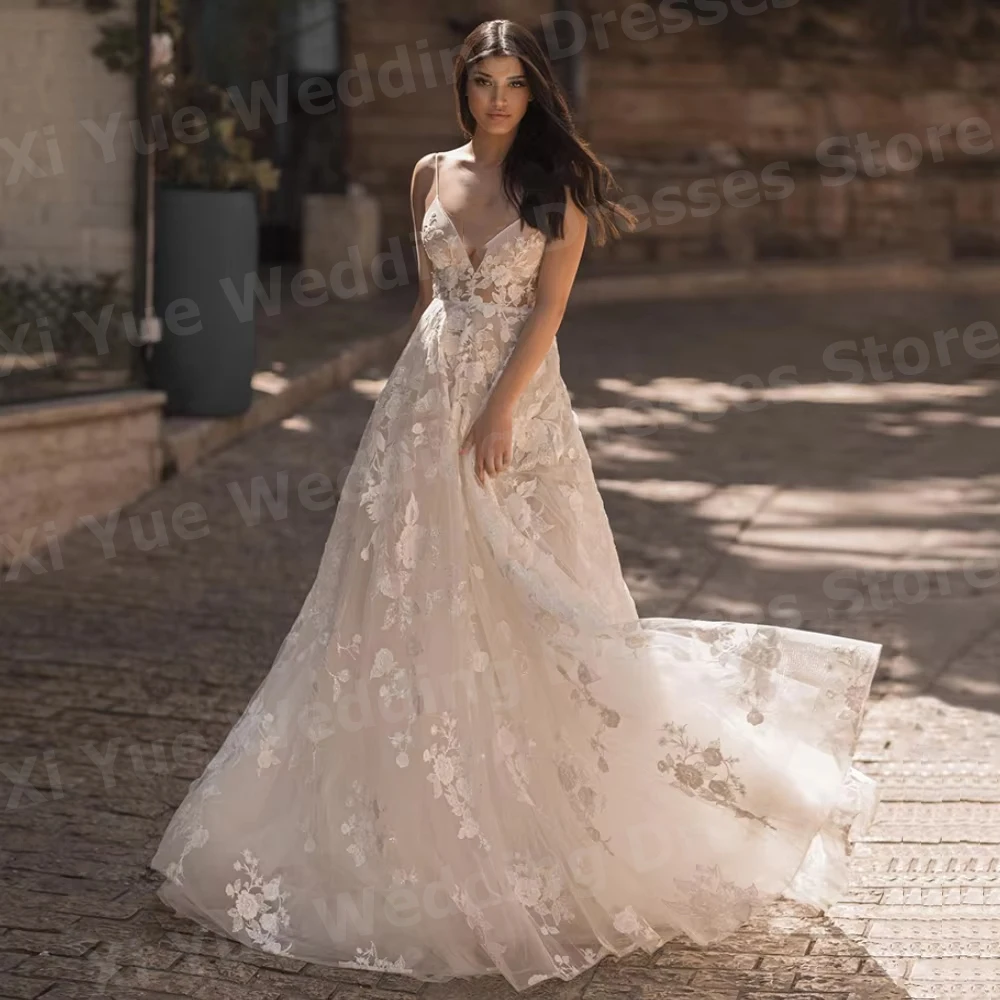 Gorgeous A Line Women's Lace Appliques Wedding Dresses Vestido De Novia Spaghetti Straps Bride Gowns Customized Robe De Mariée
Gorgeous A Line Women's Lace Appliques Wedding Dresses Vestido De Novia Spaghetti Straps Bride Gowns Customized Robe De Mariée