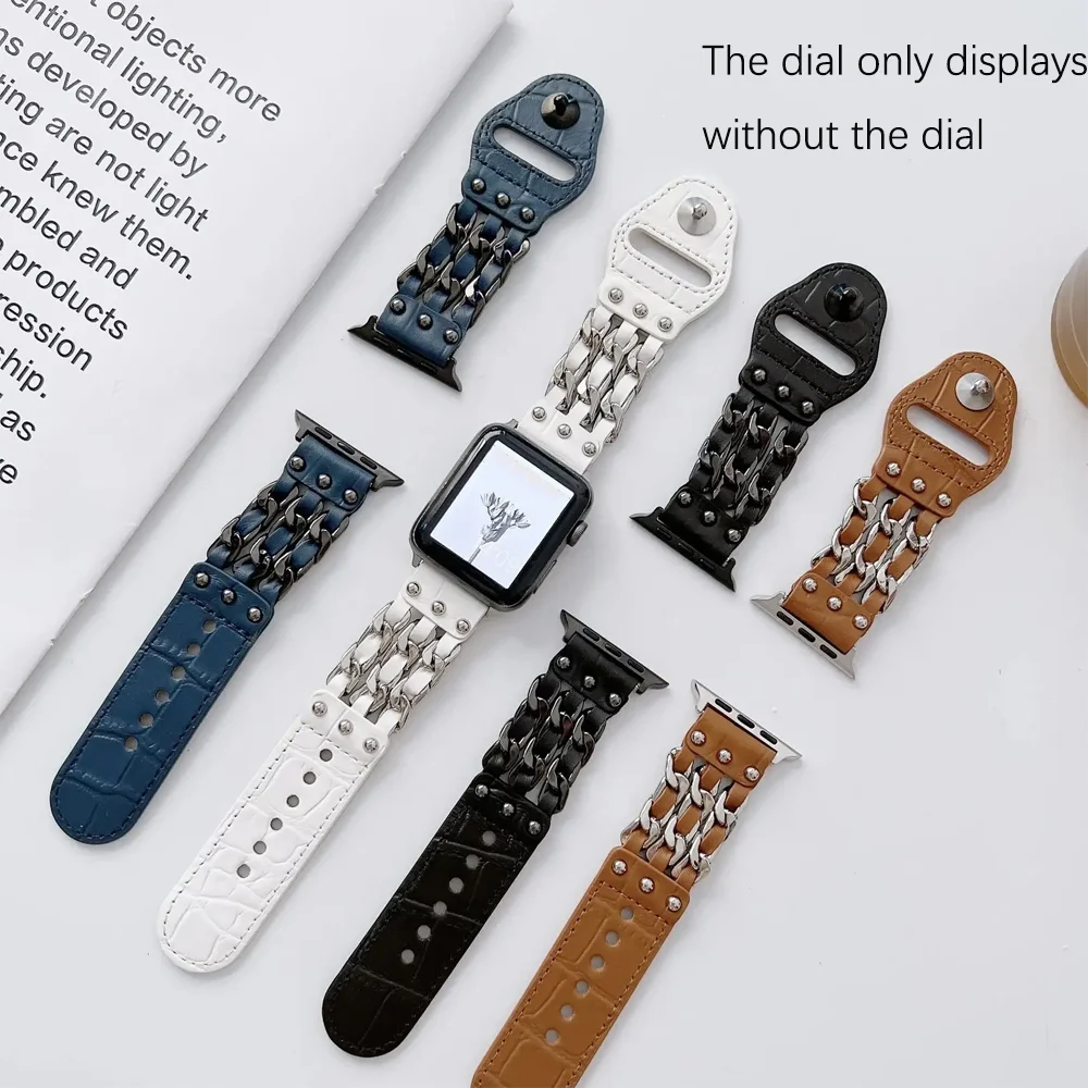 New Leather Spliced Denim Chain Riveted Strap For Apple Watch s8/7/6/5/4/3/2/SE Strap High Quality Exquisite Fashion Watch Strap
New Leather Spliced Denim Chain Riveted Strap For Apple Watch s8/7/6/5/4/3/2/SE Strap High Quality Exquisite Fashion Watch Strap