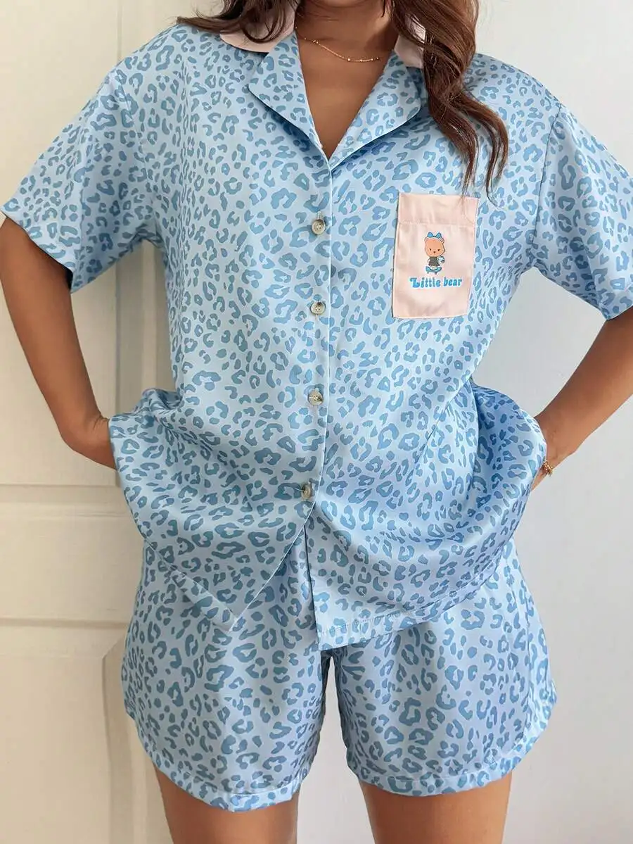 Women Leopard Print Short Sleeve Pajama Set With Pocket
Women Leopard Print Short Sleeve Pajama Set With Pocket