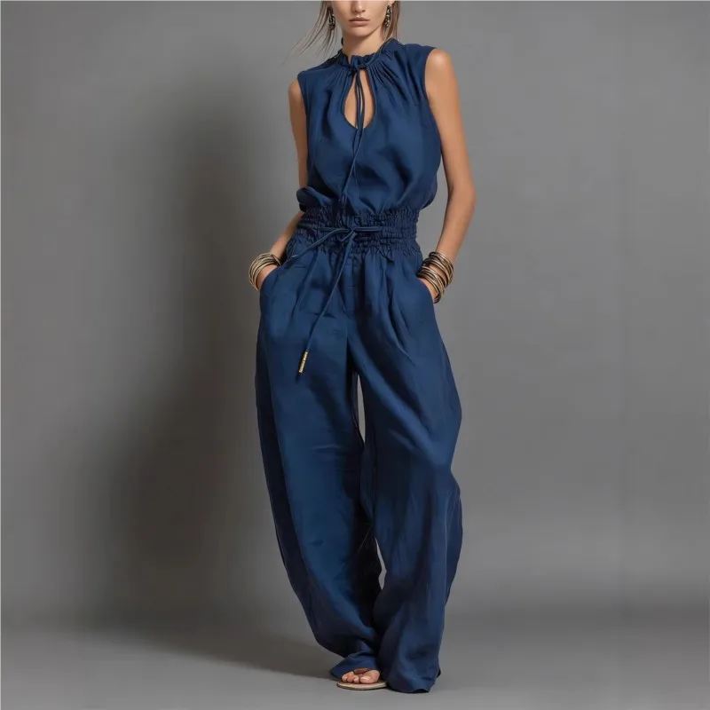 Casual Commuting Women's Jumpsuit Solid Color Sleeveless Elastic Waistband Lace-up Wide Leg Jumpsuit Female Outfit Clothes 2026
Casual Commuting Women's Jumpsuit Solid Color Sleeveless Elastic Waistband Lace-up Wide Leg Jumpsuit Female Outfit Clothes 2026