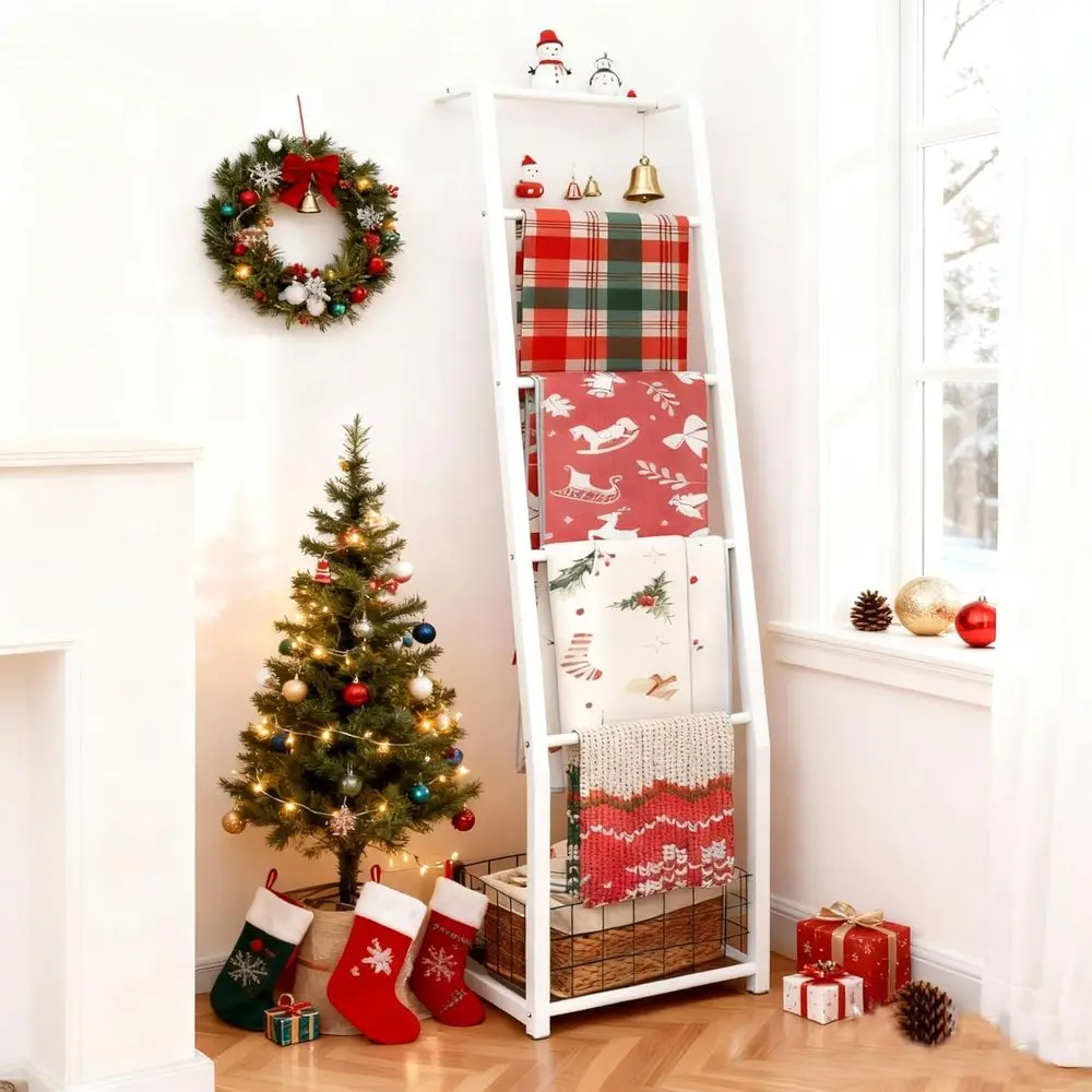5-Tier Wall-Leaning Decorative Ladder Shelf with Storage Basket, Rustic Brown & White, Ideal for Living Room and Bedroom Décor
5-Tier Wall-Leaning Decorative Ladder Shelf with Storage Basket, Rustic Brown & White, Ideal for Living Room and Bedroom Décor