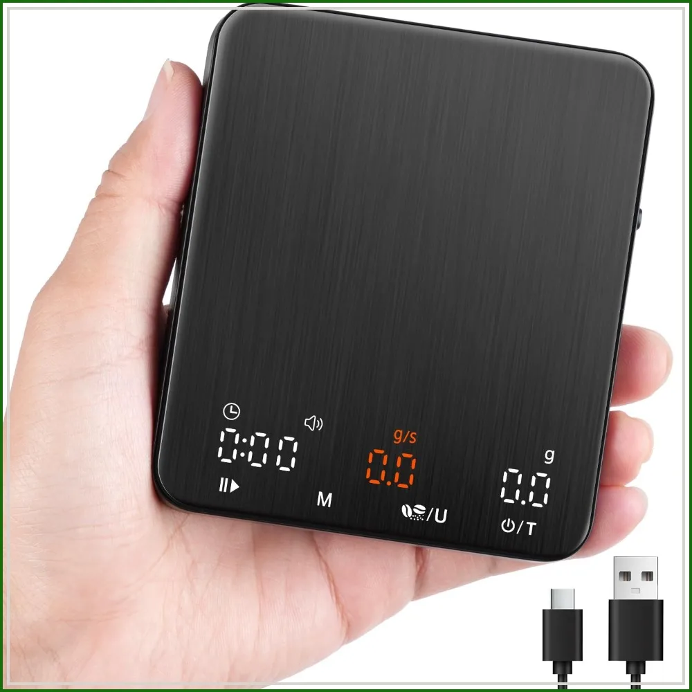 Mini Espresso Coffee Scale with Timer & Flow Rate, 2kg/0.1g Precision, Portable, USB-C Rechargeable, Triple Brew Modes, LED Display, Mute Mode, g/oz/lb:oz
Mini Espresso Coffee Scale with Timer & Flow Rate, 2kg/0.1g Precision, Portable, USB-C Rechargeable, Triple Brew Modes, LED Display, Mute Mode, g/oz/lb:oz