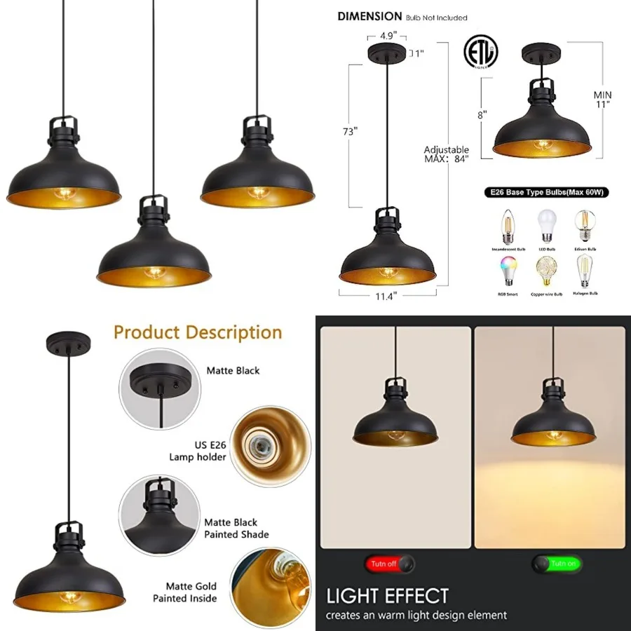Farmhouse Pendant Lights Matte Pendant Lighting for Kitchen Isl Industrial Adjustable Height Vintage Dome Hanging Light Fixture
Farmhouse Pendant Lights Matte Pendant Lighting for Kitchen Isl Industrial Adjustable Height Vintage Dome Hanging Light Fixture