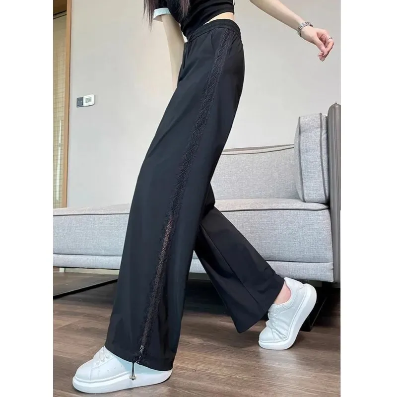 Women's High Waist Wide Leg Pants Lace Patchwork Drawstring Casual Trousers with Ankle Drawstring
Women's High Waist Wide Leg Pants Lace Patchwork Drawstring Casual Trousers with Ankle Drawstring