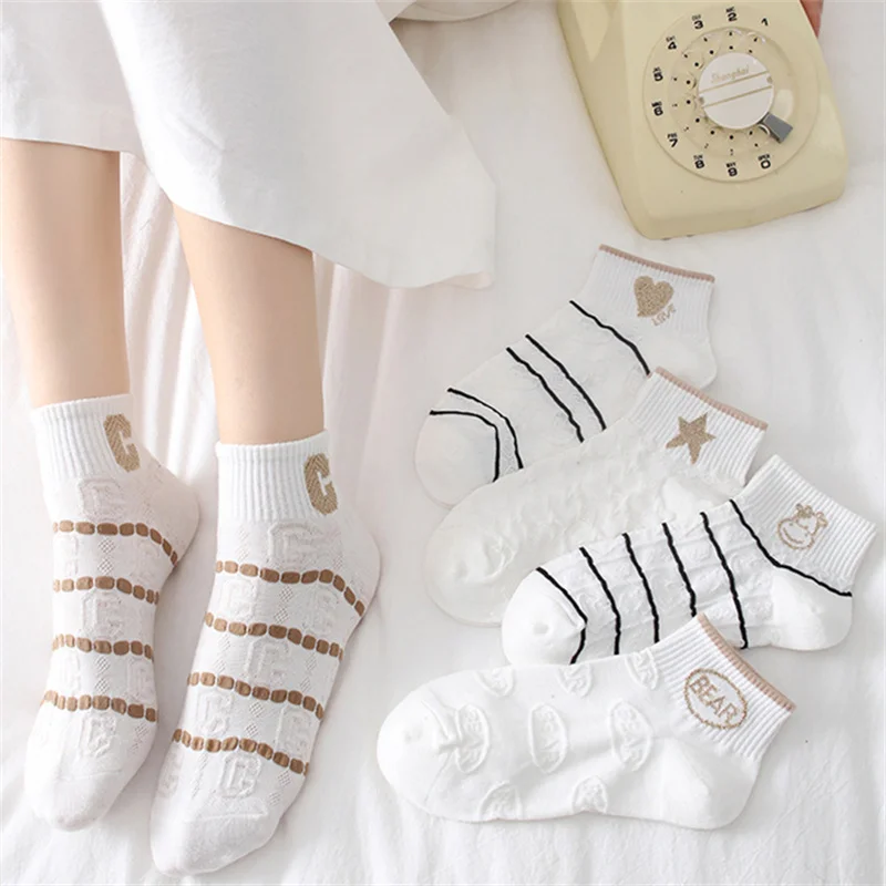 5Pairs/Pack Spring Summer Women's Socks Cartoon Bear Letters Print Cute Socks Ankle Socks Ladies So
5Pairs/Pack Spring Summer Women's Socks Cartoon Bear Letters Print Cute Socks Ankle Socks Ladies So