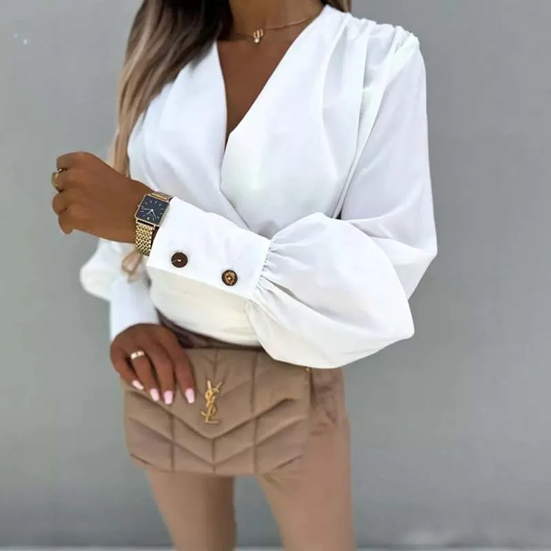 Casual V-neck Long-sleeved Top for Women Fashion Casual Office Lady T-Shirts Spring Autumn 2024 New White Tops Clothing
Casual V-neck Long-sleeved Top for Women Fashion Casual Office Lady T-Shirts Spring Autumn 2024 New White Tops Clothing