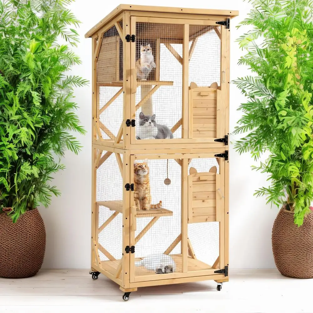 H Cat Catio Outdoor Cats Enclosure Window, 4 Tiers Cat Wooden House Cage on Wheels, Large Catios or Cats Indoor Patio with Water
H Cat Catio Outdoor Cats Enclosure Window, 4 Tiers Cat Wooden House Cage on Wheels, Large Catios or Cats Indoor Patio with Water