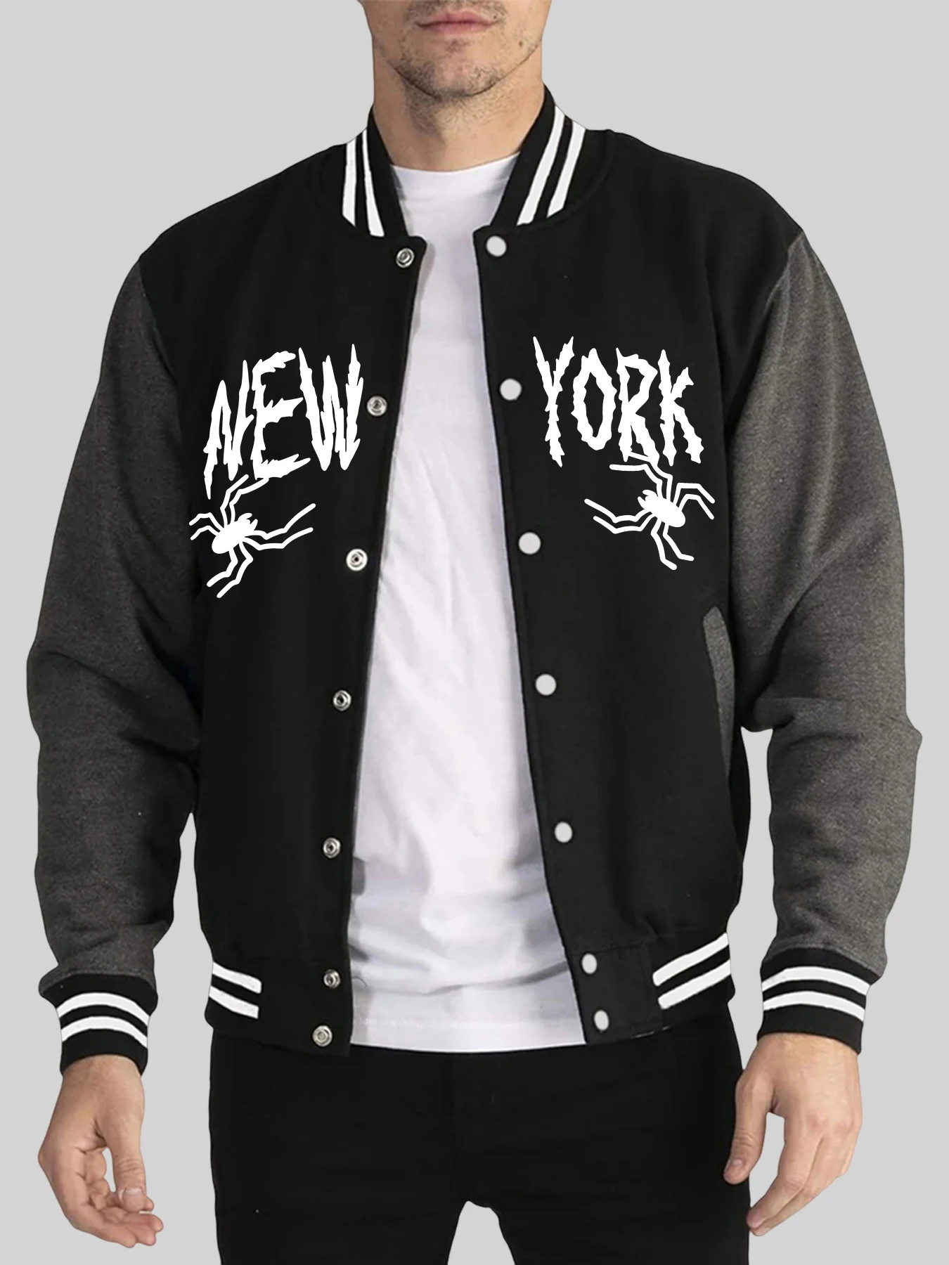 New York Art Letter With Spider Printed Baseball Uniform Mens Autumn Winter Jacket Casual Basics Streetwears Comfy Vintage Tops
New York Art Letter With Spider Printed Baseball Uniform Mens Autumn Winter Jacket Casual Basics Streetwears Comfy Vintage Tops