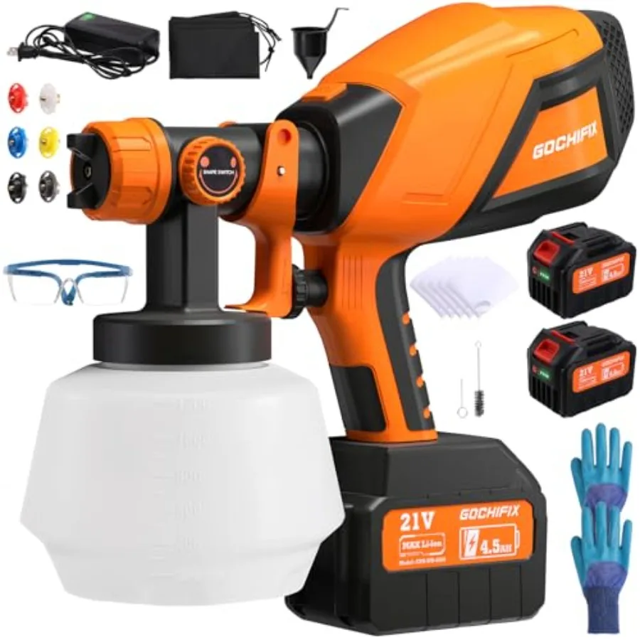 Cordless Paint Sprayer HVLP Electric Spray Gun with Battery 2X 4500 mAh 6 Nozzles Adjustable Flow/Width Control 1200ml Containe
Cordless Paint Sprayer HVLP Electric Spray Gun with Battery 2X 4500 mAh 6 Nozzles Adjustable Flow/Width Control 1200ml Containe