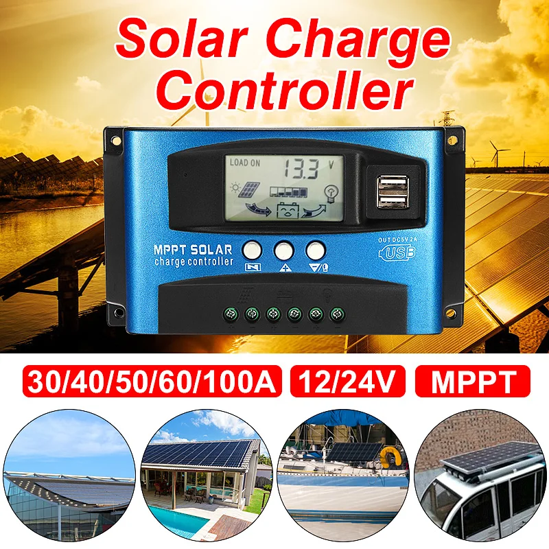 MPPT 30/40/50/60/100A Solar Charge Controller LCD Display 12V/24V Dual USB Auto Solar Cell Panel Charger Regulator With Load
MPPT 30/40/50/60/100A Solar Charge Controller LCD Display 12V/24V Dual USB Auto Solar Cell Panel Charger Regulator With Load