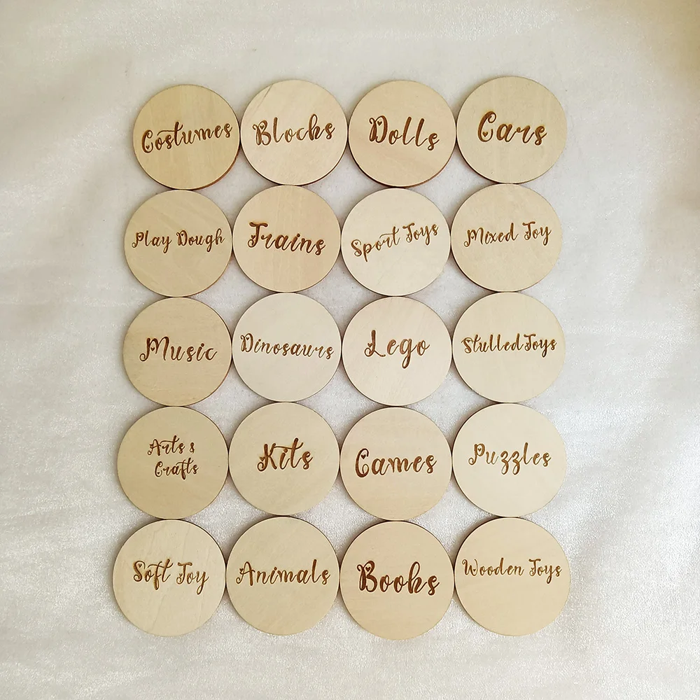 Wooden Storage Tags for Nursery Decor, Storage Labels with 3M Adhesive, Playroom Toy Signs, Rounds Bundle, 20 PCs/Set
Wooden Storage Tags for Nursery Decor, Storage Labels with 3M Adhesive, Playroom Toy Signs, Rounds Bundle, 20 PCs/Set