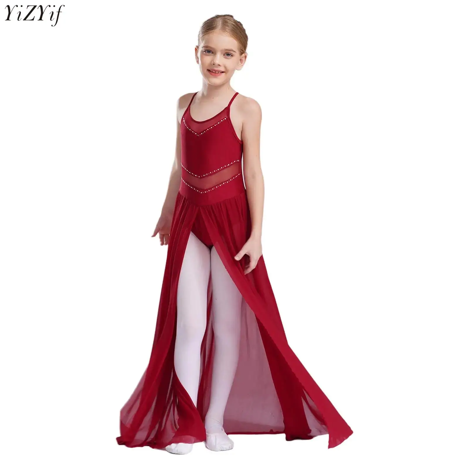 Kids Girls Ballet Lyrical Dance Dress Crisscross Strappy Back Spaghetti Straps Split Flowy Mesh Overlay Dress Ballroom Dancewear
Kids Girls Ballet Lyrical Dance Dress Crisscross Strappy Back Spaghetti Straps Split Flowy Mesh Overlay Dress Ballroom Dancewear