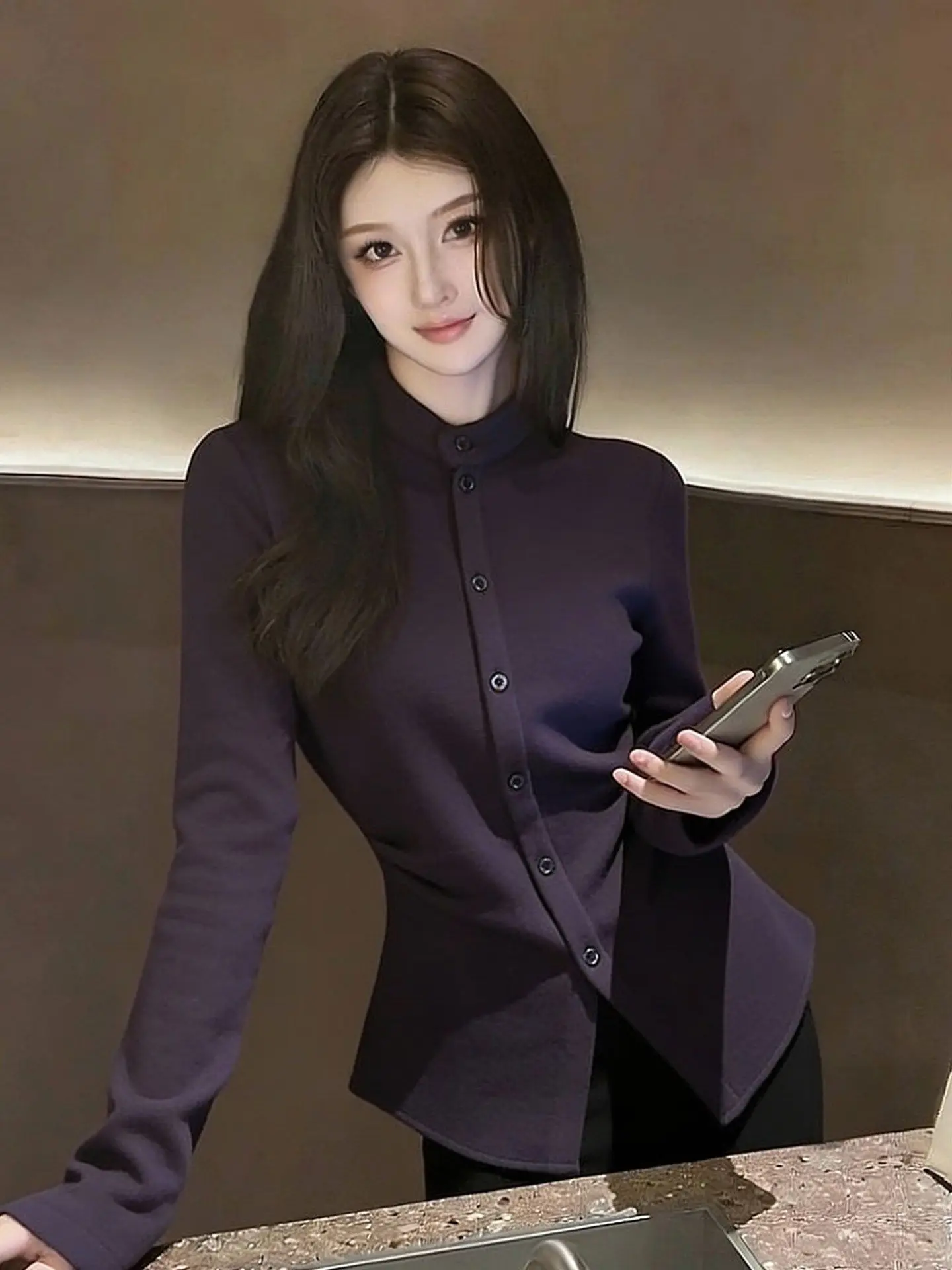 Slim Fit Purple Base Shirt Top Waist Inward Winter New Style Button up Inner Wear Simple Style Women's Fashion Clothing
Slim Fit Purple Base Shirt Top Waist Inward Winter New Style Button up Inner Wear Simple Style Women's Fashion Clothing