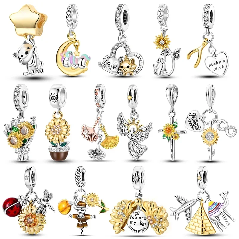 925 Sterling Silver Golden Series Star Moon Pyramid Sunflower Charms Beads Fit Pandora Original Bracelet Luxury DIY Jewelry Gift
925 Sterling Silver Golden Series Star Moon Pyramid Sunflower Charms Beads Fit Pandora Original Bracelet Luxury DIY Jewelry Gift