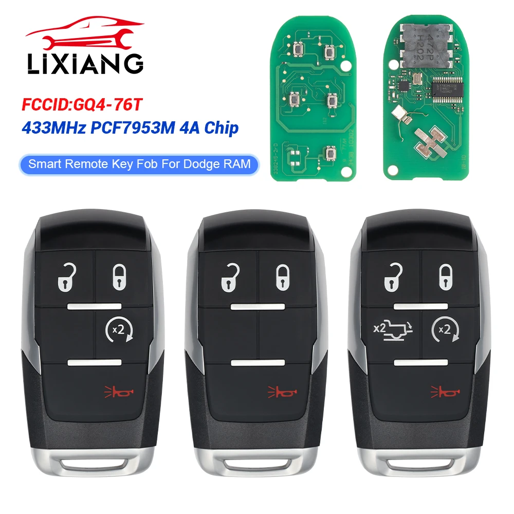 Lixiang 3/4/5 Buttons GQ4-76T For Dodge RAM Pickup HD 2500 3500 4500 5500 2019 2020 2021 433MHz 4A Chip Remote Key 68375456AB
Lixiang 3/4/5 Buttons GQ4-76T For Dodge RAM Pickup HD 2500 3500 4500 5500 2019 2020 2021 433MHz 4A Chip Remote Key 68375456AB