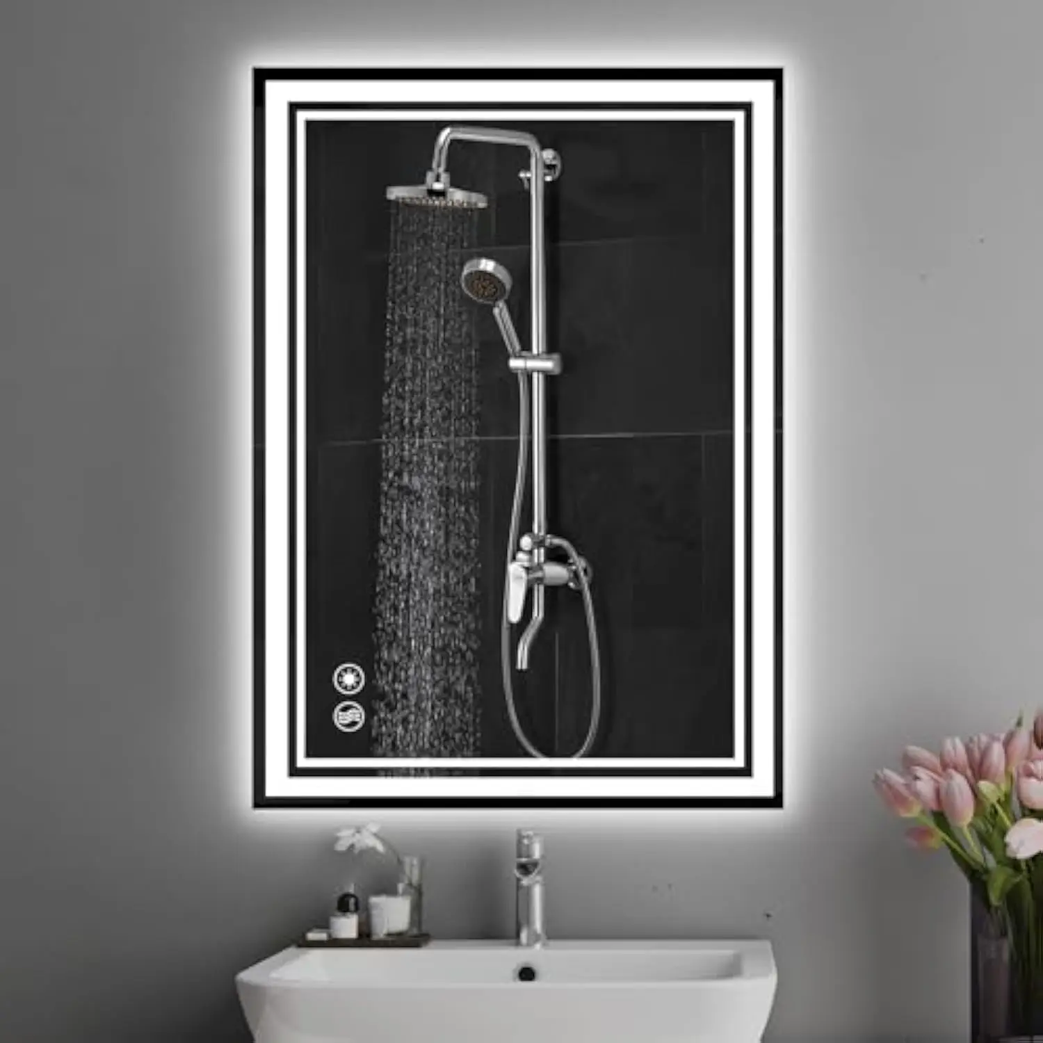 24“ X 36” Led Mirror for Bathroom Front and Backlit Anti-Fog Dimmable 3 Colors Led Bathroom Mirror with Lights Memory Function
24“ X 36” Led Mirror for Bathroom Front and Backlit Anti-Fog Dimmable 3 Colors Led Bathroom Mirror with Lights Memory Function