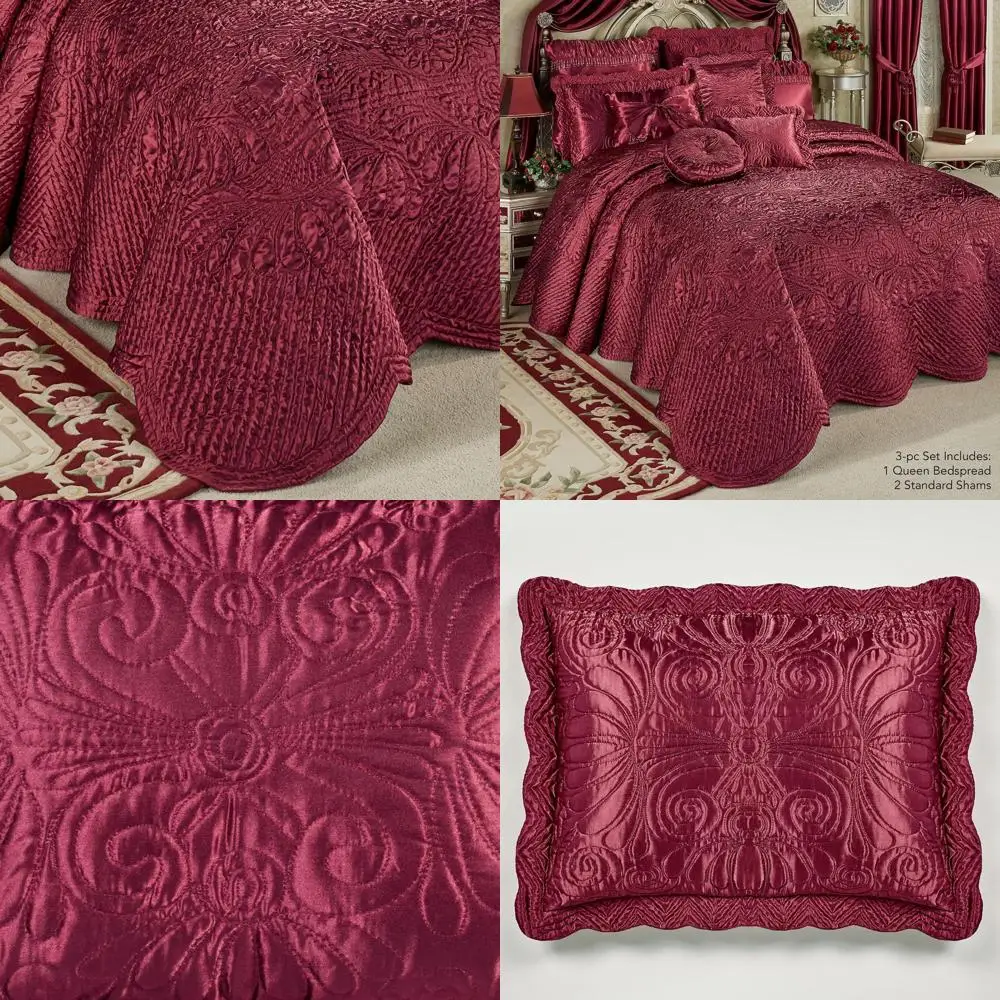 Elegant Red Quilted Polyester Satin Bedding Set with Queen Bedspread and 2 Pillow Shams
Elegant Red Quilted Polyester Satin Bedding Set with Queen Bedspread and 2 Pillow Shams
