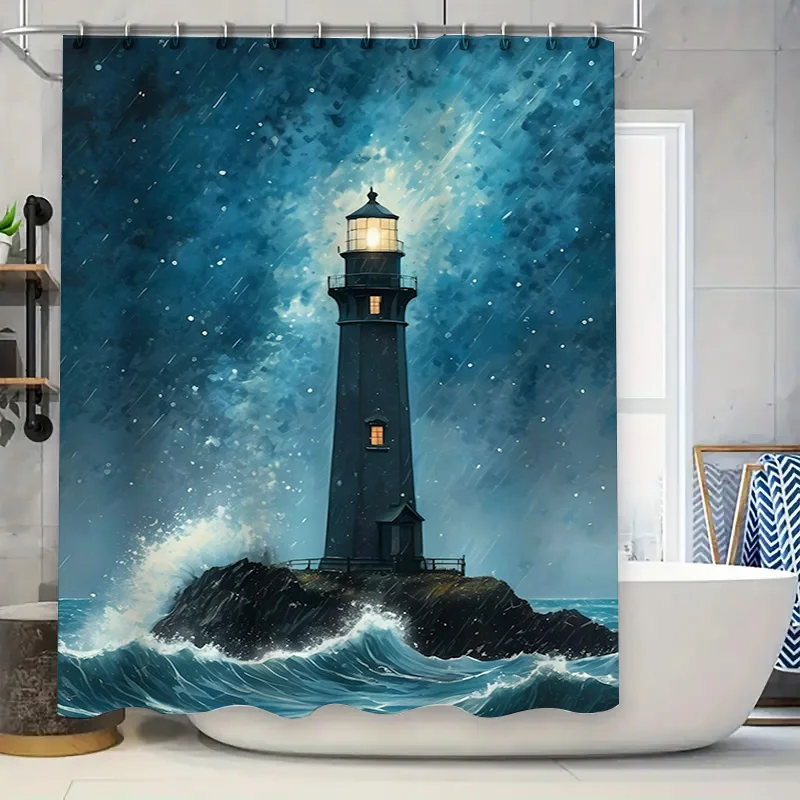Lighthouse Printed Shower Curtain Waterproof Fabric Blue Waves Sea Bath Decorative Curtains for Home Bathroom HD Print (White Tu
Lighthouse Printed Shower Curtain Waterproof Fabric Blue Waves Sea Bath Decorative Curtains for Home Bathroom HD Print (White Tu