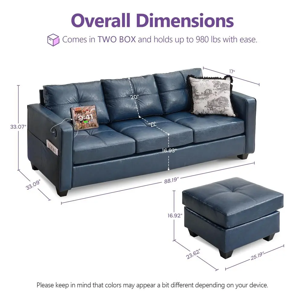 88 W Blue Faux Leather L Shaped Sectional Couches w Side Pockets, Comfy Modular Convertible Sofas w USB, Office Sofa Set with C
88 W Blue Faux Leather L Shaped Sectional Couches w Side Pockets, Comfy Modular Convertible Sofas w USB, Office Sofa Set with C