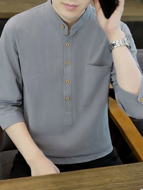 Casual Cotton Linen Shirt Pure Color Seven-Five Sleeve T-Shirt Men's Mid-Sleeve Casual Top Chinese Style Pure Cotton Stand Co...
Casual Cotton Linen Shirt Pure Color Seven-Five Sleeve T-Shirt Men's Mid-Sleeve Casual Top Chinese Style Pure Cotton Stand Co...
