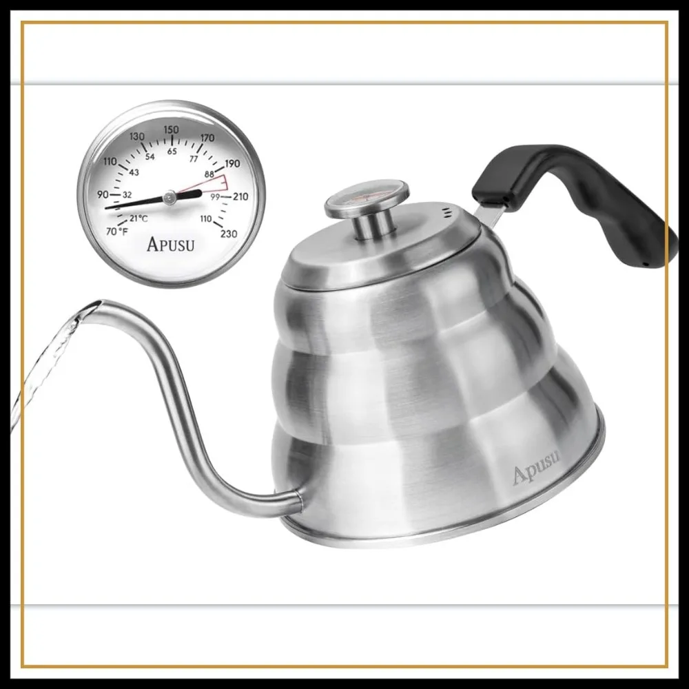 28oz Gooseneck Kettle with Thermometer for Manual Drip Coffee & Tea, Flow Control, Stovetop, 800ml, Silver
28oz Gooseneck Kettle with Thermometer for Manual Drip Coffee & Tea, Flow Control, Stovetop, 800ml, Silver