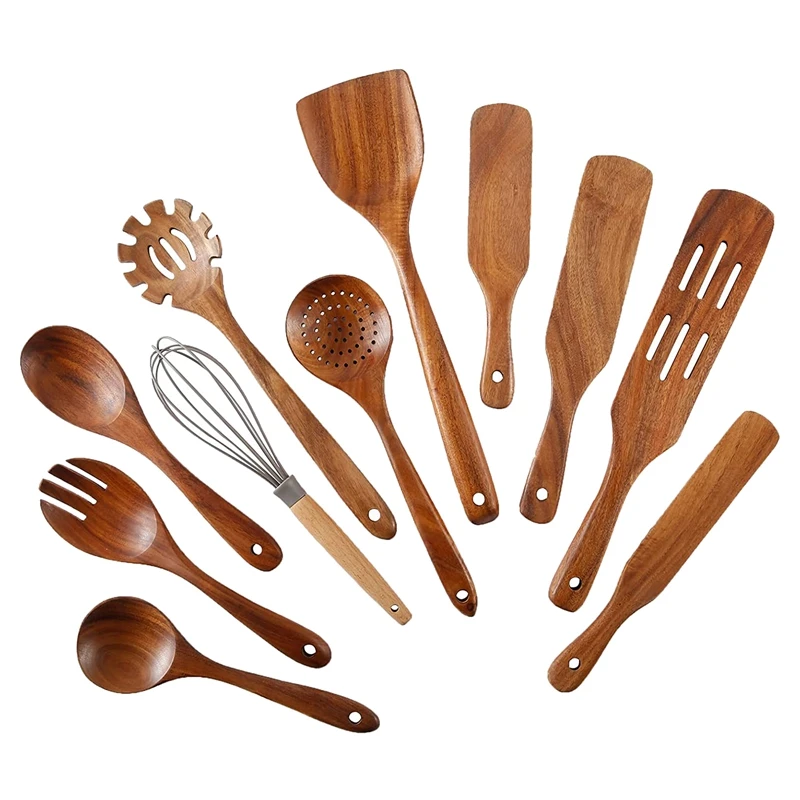 Wooden Spoons For Cooking,11Pcs Kitchen Utensil Set, Wood Spatula Spurtles Salad Fork Spoons For Non-Stick Cookware
Wooden Spoons For Cooking,11Pcs Kitchen Utensil Set, Wood Spatula Spurtles Salad Fork Spoons For Non-Stick Cookware