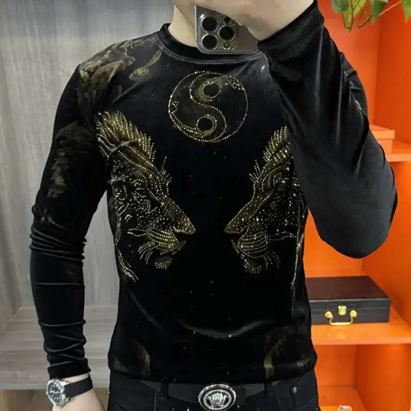 Luxury Animal Hot Drilling Casual O-Neck Tee Shirt Homme Diamond Print Men Long Sleeved T-shirt Streetwear Men Tshirt Comfortabl
Luxury Animal Hot Drilling Casual O-Neck Tee Shirt Homme Diamond Print Men Long Sleeved T-shirt Streetwear Men Tshirt Comfortabl