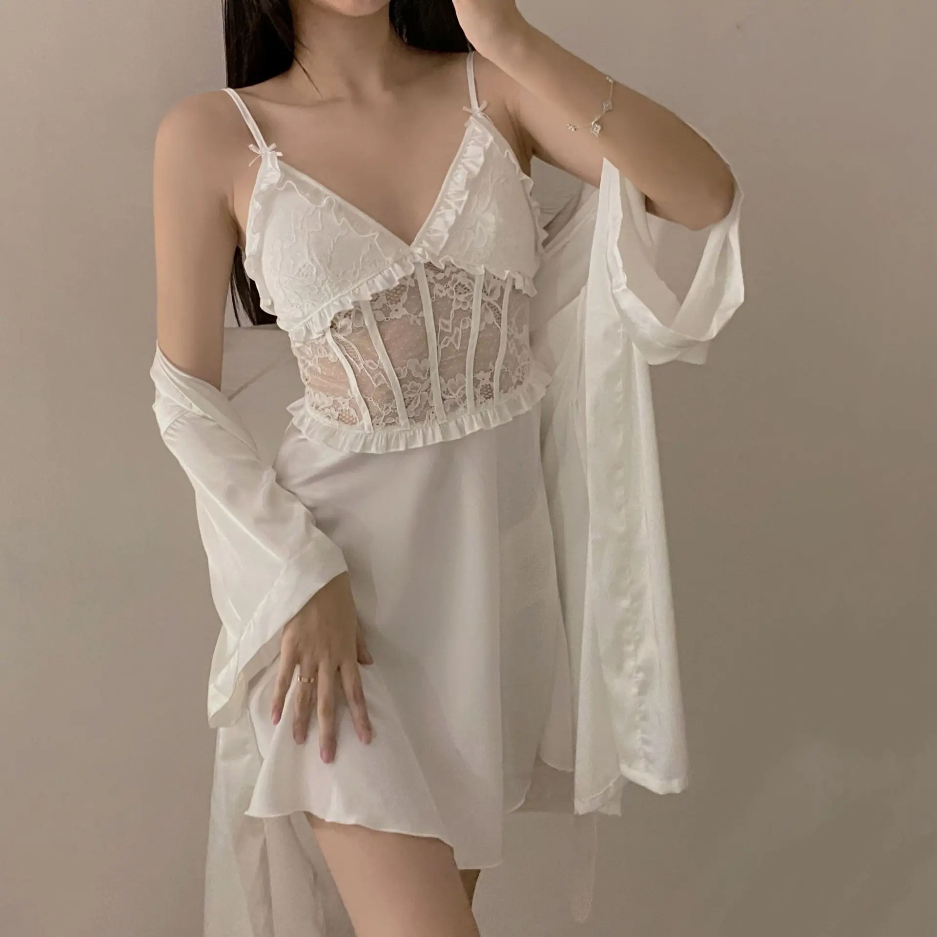 2 Pcs Nighty&Bathrobe Sets Bride Bridesmaid Wedding Robe Gown Womens Lingerie Sleepwear With Belt Nightgown Loose Kimono
2 Pcs Nighty&Bathrobe Sets Bride Bridesmaid Wedding Robe Gown Womens Lingerie Sleepwear With Belt Nightgown Loose Kimono